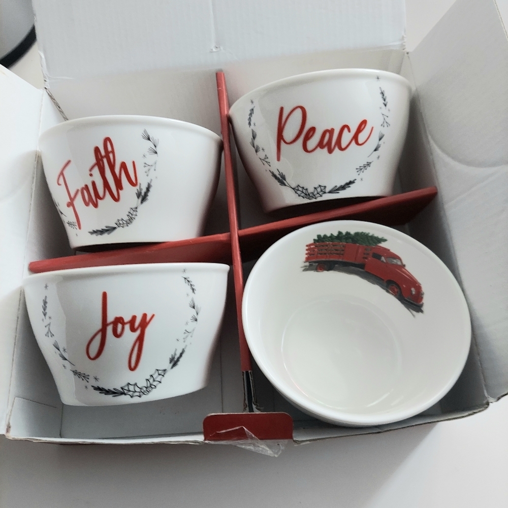 Modern Southern Home 4 pc ceramic bowl set Peace Faith Joy Family